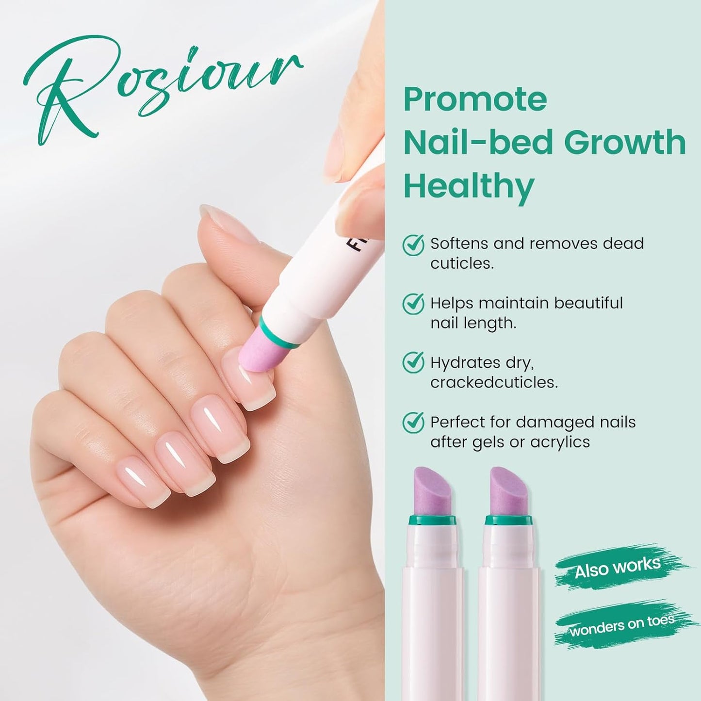 Ceramic Cuticle Oil Pusher Pen: 2PCS Nail Cuticle Buffer Pens for Hangnails, Dry & Damaged Nails, Moisturize Strengthen Brighten Nails