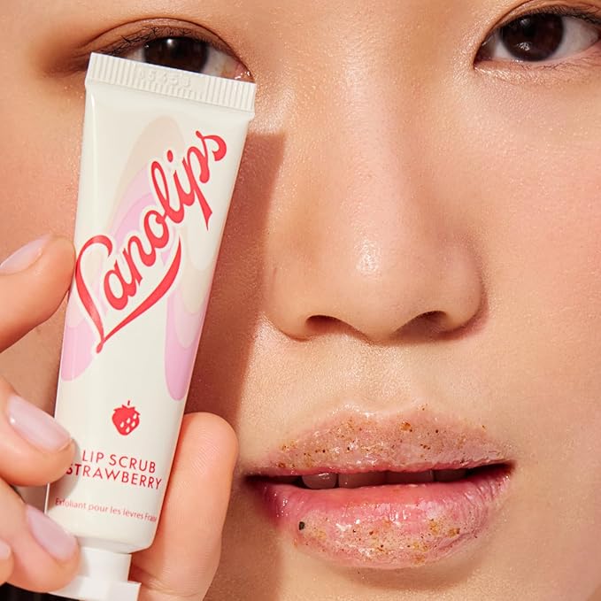 Lanolips Lip Scrub - Natural Lip Exfoliator Made with Lanolin, Vitamin E & Finely Ground Strawberry Seeds - Gentle Sugar Scrub for Healthy, Soft Lips - Strawberry (.35 oz)