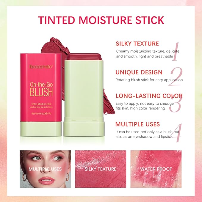 MEICOLY Multi Use Makeup Blush Stick,On-the-Go 2-in-1 Lip Cheek Cream Blush Stick,Waterproof Solid Face Blush Makeup Cheek Tint,Natural Matte Blush Stick for Cheeks,Tinted Moisture Stick,02 Hot Red