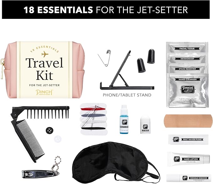 Pinch Provisions Travel Kit, includes 18 Must-Have Emergency Essential Items for Travelling, Ideal Road Trip or Airport Gift for Friends, Family & Peers, Portable Pouch