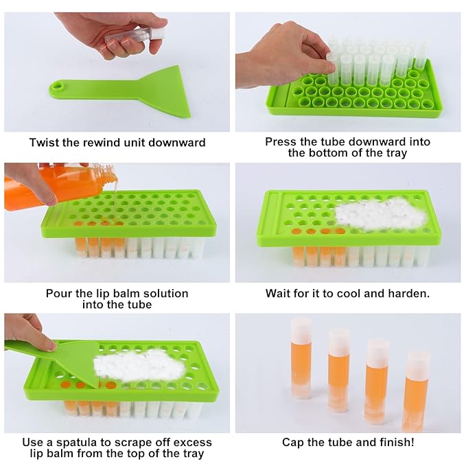 Lip Balm Tubes with Filling Tray and Spatula, 100PCS 5ml White Lip Balm Containers with White Caps, DIY Lip Care Balms Making Tray and Spatula for Women Girl Cosmetics Makeup