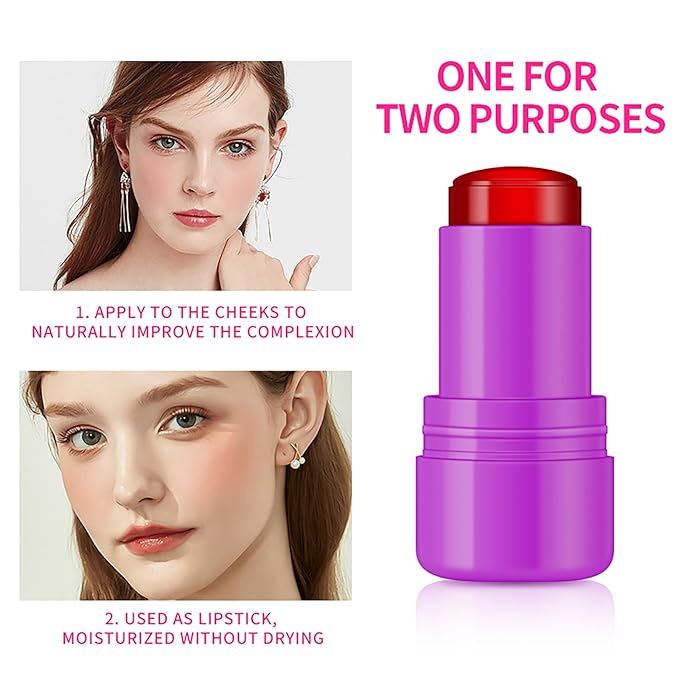 Cooling Water Jelly Tint Blush Makeup Blush Stick 3-in-1 Lip and Cheek Tint Stain Jelly Blush Multi-use Clear Glossy Gel Blush,0.18 Oz (Burst Poppy Pink, 0.18 Oz)