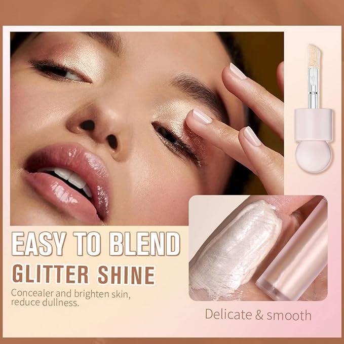 Liquid Highlighter Natural Glow For Face & Body, Waterproof Moisturizing Light Liquid Luminizer For Long Lasting Shimmer, Contour Highlighter Stick Easy to Apply with Cushion Applicator