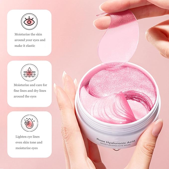Rose Under Eye Mask,Rose Hyaluronic Acid Moisturizing Under Eye Patches,Collagen Under Eye Gel Patches for Dark Circles and Puffy Eyes Reduce Fine Lines Anti-Ageing