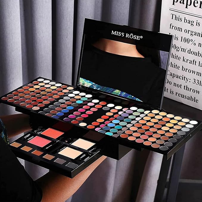190 Colors Cosmetic Make up Piano Box Set,Combination with Eyeshadow /Facial Blusher /Eyebrow Powder /Eyeliner Pencil /Mirror,All-in-1 Makeup Gift Set (Color B)