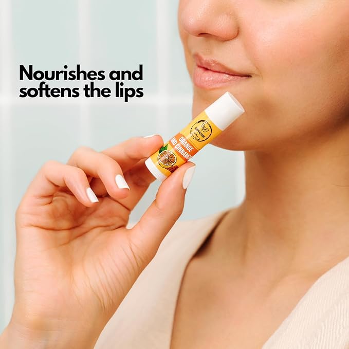 SoapFactory Natural Lip Balm for Dry cracked Lips with Orange and Cinnamon, Vegan, Organic Certified, Lip Care with Carnauba Wax for Women and Men, 0.17 ounce (Pack of 5)