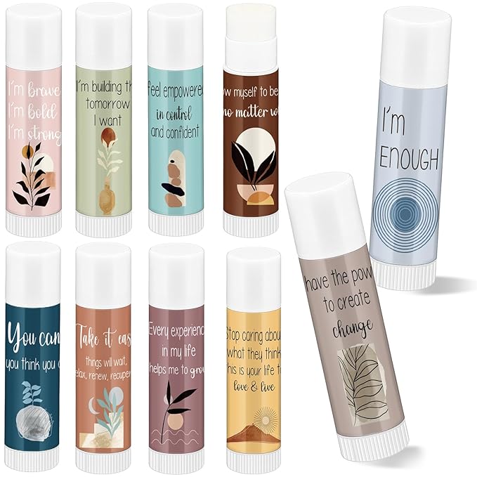 Mental Health Awareness Gifts Lip Balm Bulk Inspirational Lip Balm with Positive Daily Affirmation Cards Self Care Gifts Gifts for Women Men Stress Relief Family Reunion Favor(50 Sets)