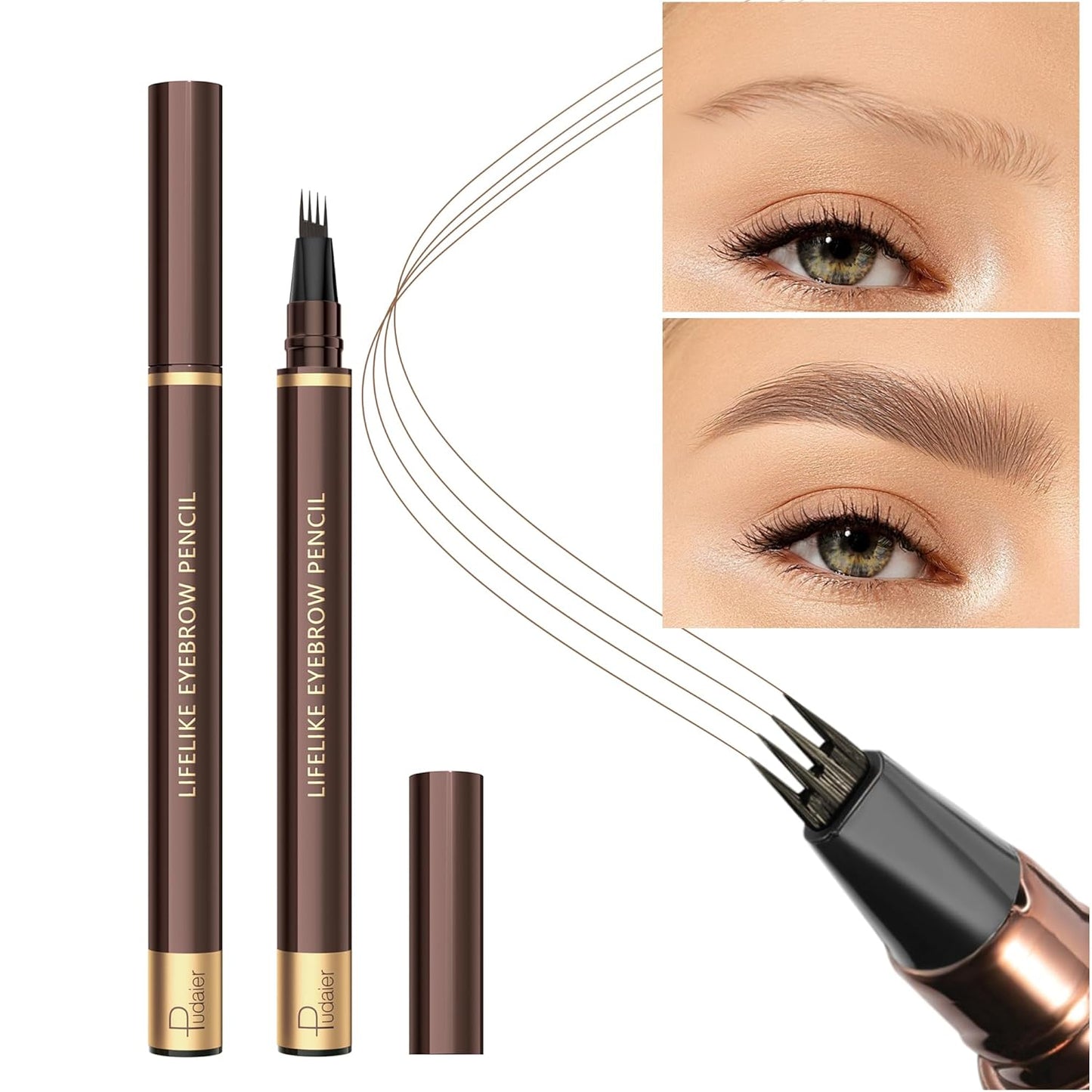 2 Pack Eyebrow Pen, Waterproof Microblading Eyebrow Pencil, 4 Tip Precise Eye Brow Makeup Pen for Women to Effortlessly Create Hair Like Natural Brows, Non Dry Out and Last All Day (Light Brown)