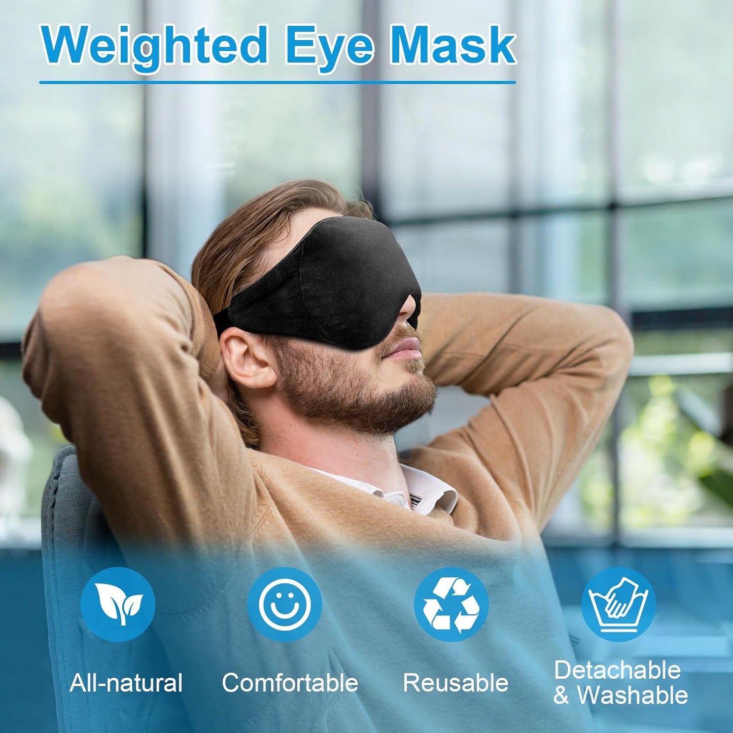 Weighted Eye Mask for Sleeping, Soft Heated Eye Mask, Moist Heat Warm Compress for Eyes, Natural Flaxseeds Microwave Reusable Sleep Mask, Must Haves for Women Spa, Home, Office (Black)