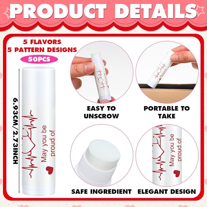 50 Sets Nurse Lip Balm Gifts Bulk Moisturizing Nurse Lip Balm with 50 Organza Drawstring Gift Bags 50 Tags Nurse Day Nurse Week Nurse Student Graduate Appreciate Gifts Bulk(Nurse)