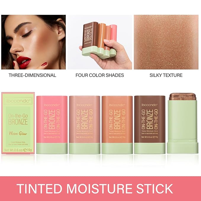 On-The-Go Bronzer Stick,Multi-Use Cream Contour Stick,Natural Long Lasting Face Bronzer,Smooth Highlighter Contour Stick,Bronze Contour Makeup Facial Shaping,01 Warm Glow