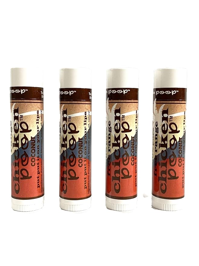 Chicken Poop Lip Balm Simone Chickenbone Coconut 100% Natural Moisturizer for Dry Chapped Lips, 0.15 oz (Pack of 4)