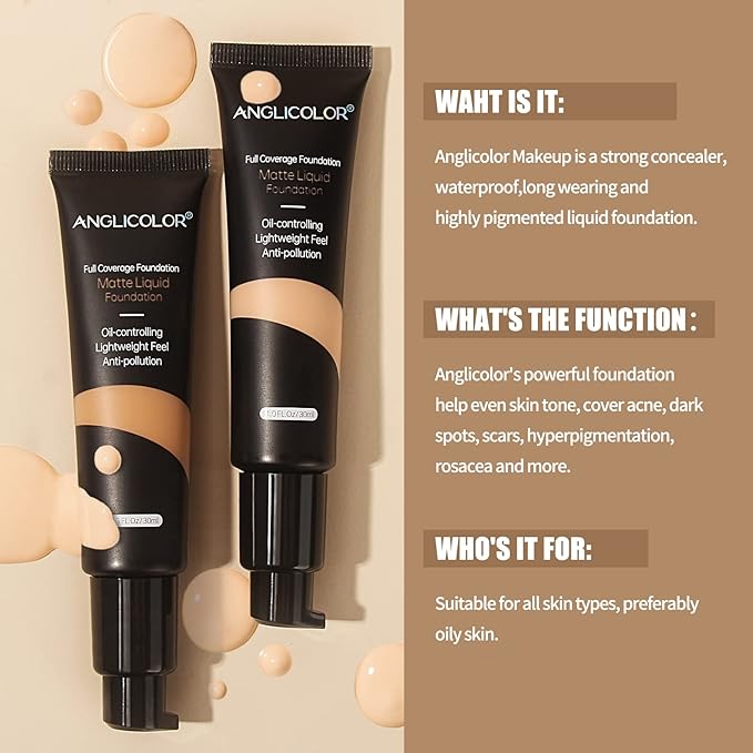 Matte Oil Control Concealer Foundation Flawless Soft Long Lasting Foundation Makeup,Waterproof Full Coverage Face Makeup Strong Concealer Foundation for Oily Acne Skin (#101 Porcelain)