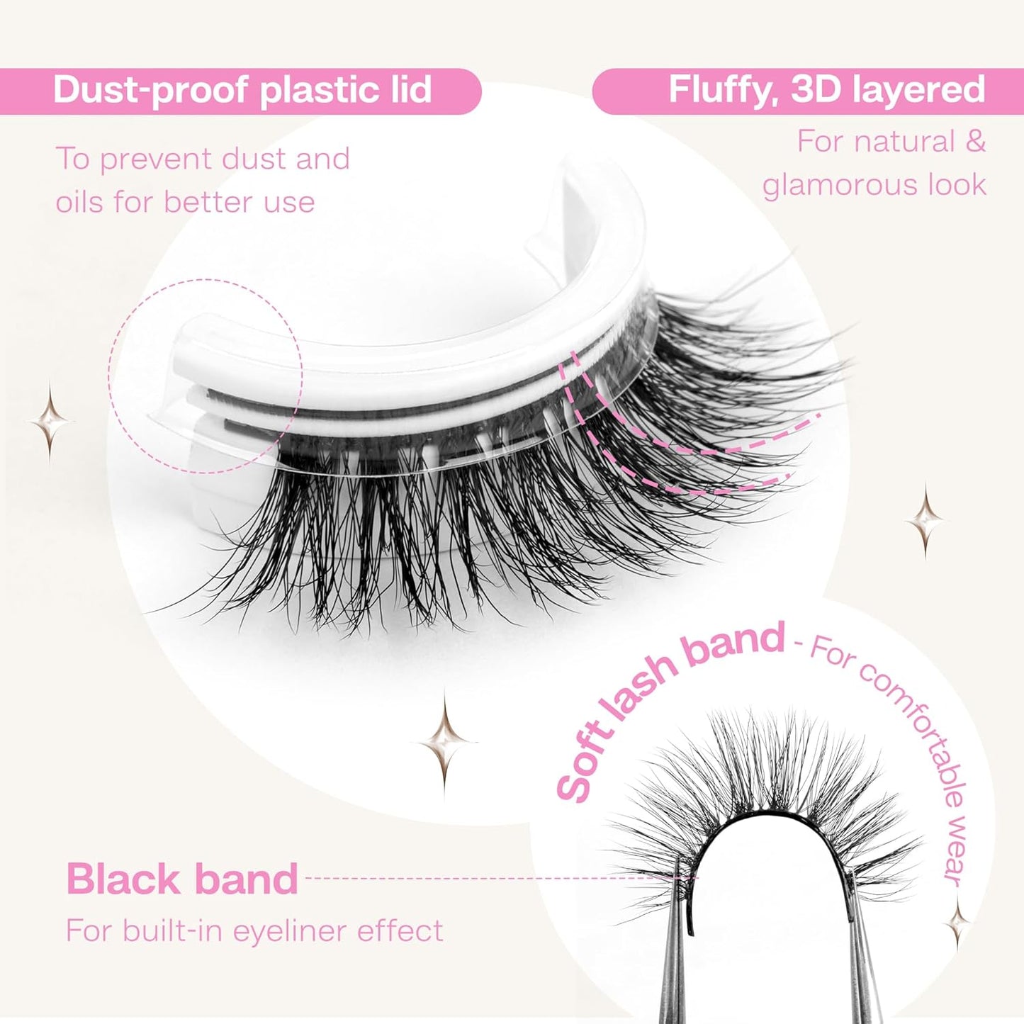 CALAILIS Self Adhesive Eyelashes 5 Pairs Natural Look Press On Lashes No Glue Need Eyelashes Reusable Cat Eye Wispy Self-adhesive False Lashes with Replacement Adhesive Strips (C001)