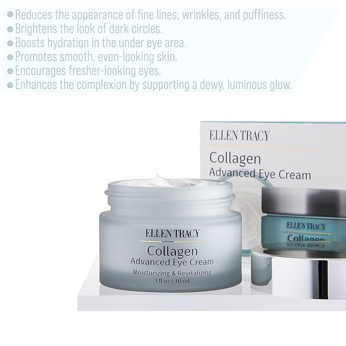ELLEN TRACY Collagen Eye Cream | Advanced Moisturizing & Renewing Cream for Removing Dark Circles and Puffiness Under Eyes | Collagen, Dimethicone, 30 ML, 1 FL Oz