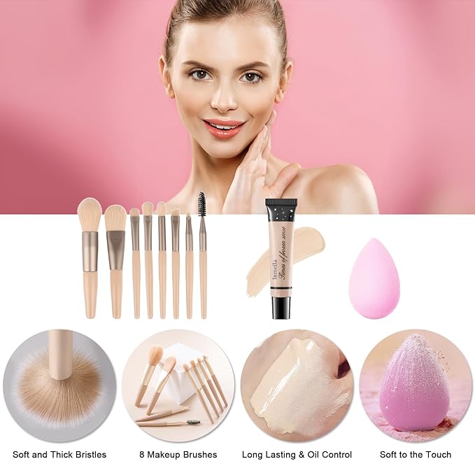 Makeup Kit for Teens Girls, Makeup Present Set for Women, Makeup Full Kit for Beginners, Mini Makeup Bundle Include 7 Puce colors Matte & Shimmer Pigmented Eyeshadow Palette, Eyebrow Powder