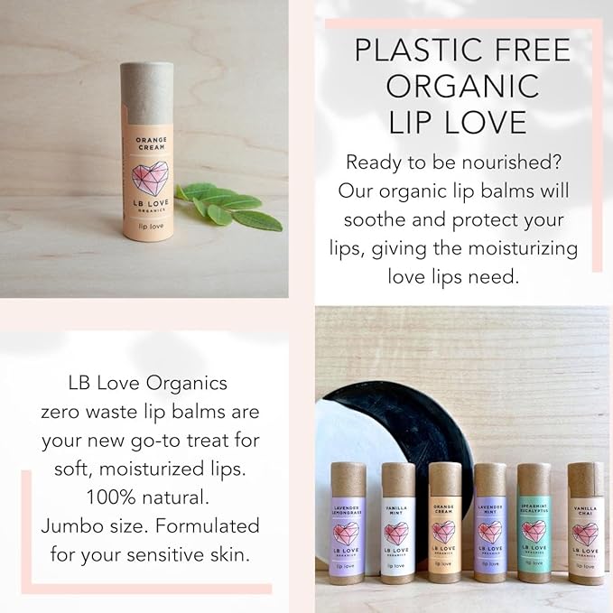 Plastic Free Lip Love | Jumbo Organic Lip Balm | Organic Beeswax and Plant Based | Zero Waste Natural Lip Balm (Vanilla Mint)