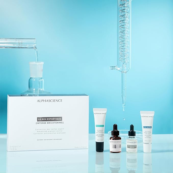ALPHASCIENCE La Box Esthetique [Intense Brightening] Discovery Kit - MELA BRIGHT [C+], REGEN [HX], HA BOOSTER, & EYE MATRIX - Helps Reduce Look of Dark Spots & Scars - Moisturizing & Soothes - 1 Kit