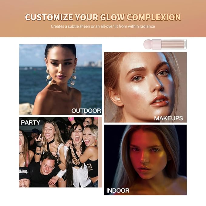 Liquid Highlighter Natural Glow For Face & Body, Waterproof Moisturizing Light Liquid Luminizer For Long Lasting Shimmer, Contour Highlighter Stick Easy to Apply with Cushion Applicator (#3 Rose gold)