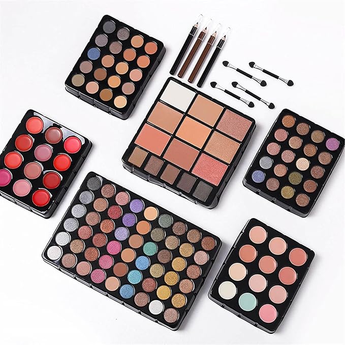 132 Color All In One Makeup Kit,Professional Makeup Case Set for Teen Girls, Multicolor Eyeshadow Palette(006N2-Silver)