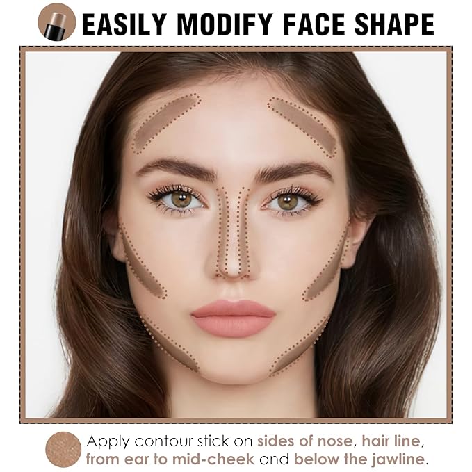 FOCALLURE Cream Contour Stick, Matte Bronzer Stick, Professional Face Shaping & Contouring Stick Makeup, Easy to Apply with Buildable Coverage, Long Lasting & Sweatproof, OAT