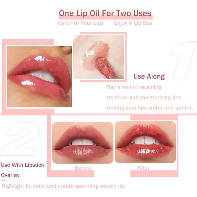 Plumping Lip Oil, Moisturizing Lip Glow Oil, Long Lasting Nourishing Lip Gloss Lip Balm, Non-sticky Transparent Toot Lip Oil Tinted for Lip Care and Dry Lip - Rosewood