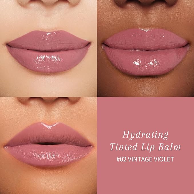 Tinted Lip Balm Plumper, Glossy, Pump Lips, Lightweight, Moisturize & Tint with Jojoba Seed Oil, Vegan Lip Balm Lip Care Present, Vintage Violet