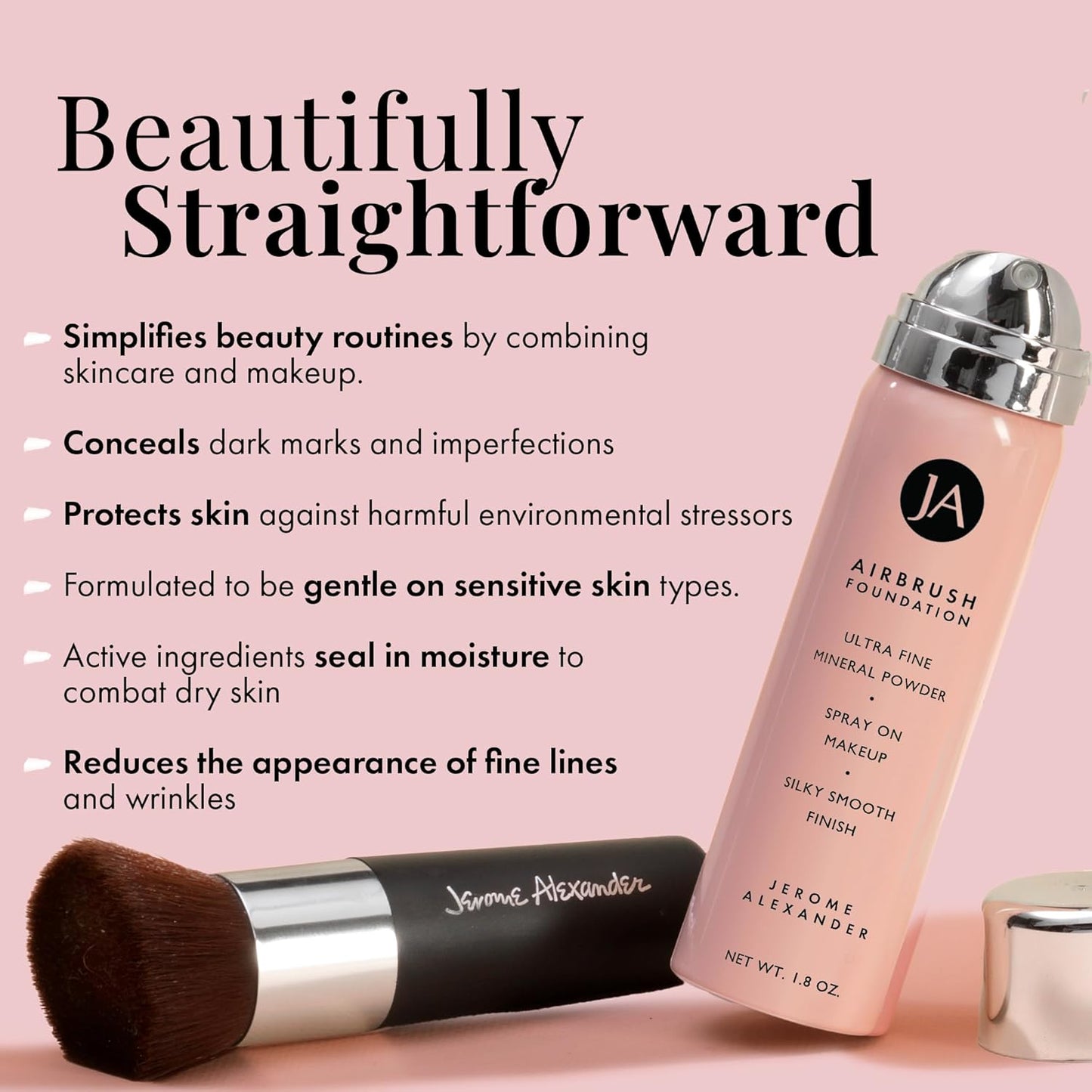 MagicMinerals AirBrush Foundation by Jerome Alexander – 2pc Set with Airbrush Foundation and Kabuki Brush - Spray Makeup with Anti-aging Ingredients for Smooth Radiant Skin - Medium Dark
