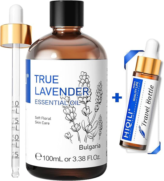 HIQILI Lavender Essential Oil - 100% Pure Undiluted, for Aromatherapy Diffuser at Room & Office, Relax Mind and Better Sleep, Therapeutic Grade | 100ML with Glass Dropper