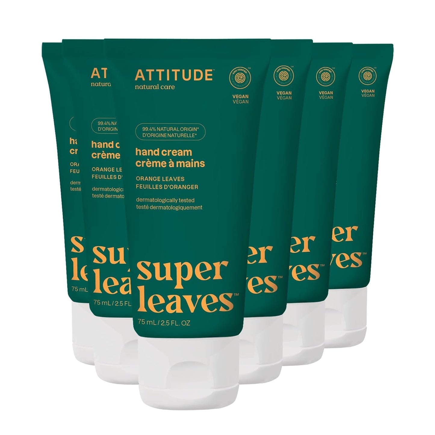 ATTITUDE Hand Cream, EWG Verified, Plant and Mineral-Based, Vegan Personal Care Products, Orange Leaves, 2.5 Fl Oz (Pack of 6)