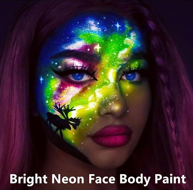 Go Ho Neon Green Body Paint Washable(2.37oz,70ml),under UV Blacklight Neon Face Paint,Water Based Neon Fluorescent Green Face Paint for Adults Children SFX Cosplay Costumes Festivals Halloween Makeup