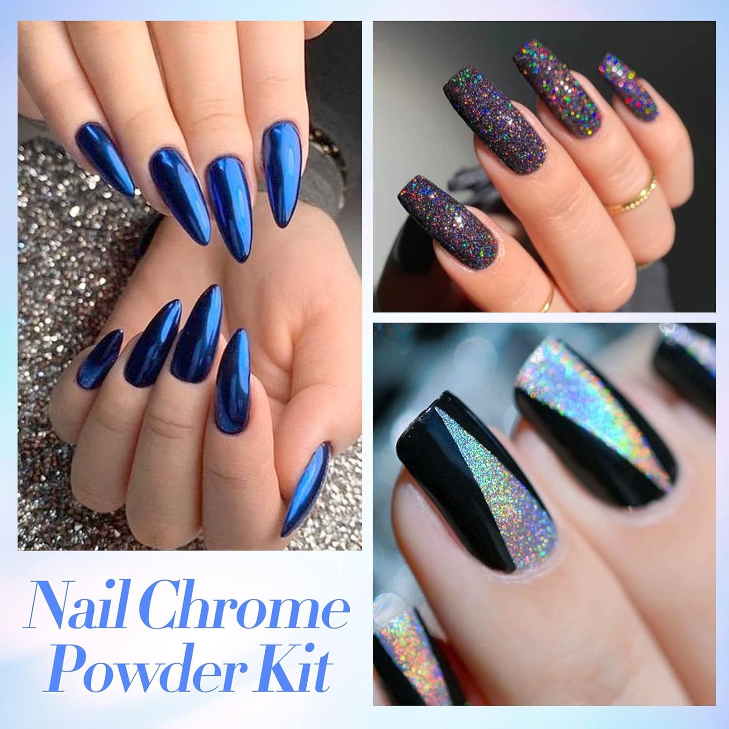 Born Pretty Mirror Chrome Nail Powder Set 12 Colors Metallic Mirror Effect Nail Powder Holographic Aurora Chameleon Pigment for Nail Art Gel Polish Mermaid Powder Decoration Sets