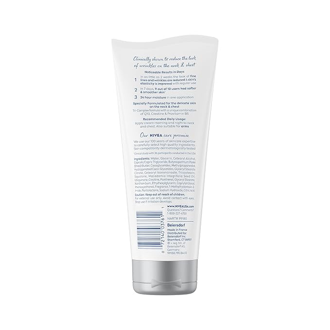 NIVEA Skin Firming & Anti Wrinkle Neck & Chest Cream with Coenzyme Q10, Creatine and Provitamin B5, Skin Firming Cream Reduces the Look of Fine Lines and Wrinkles, 6.7 Oz Tube