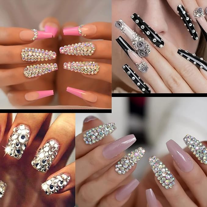 Flat Back Rhinestone Kits Colorful Rhinestones+Crystal AB&Transparent White Gems With Picker Pencil And Tweezer For Home DIY And Professional Nail Art