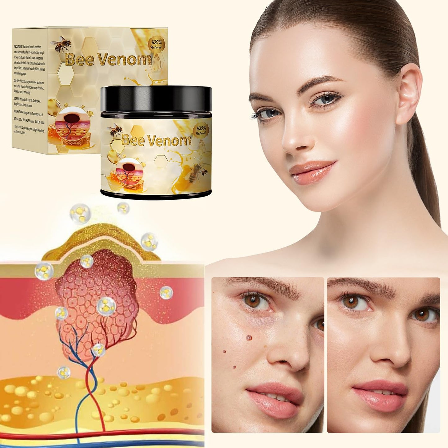 Bee Venom Treatment, New Professional Bee Venom Repair Cream,Bee Venom Moisturizing Gel, Natural Bee Venom Repair Cream, for All Types (2pcs)