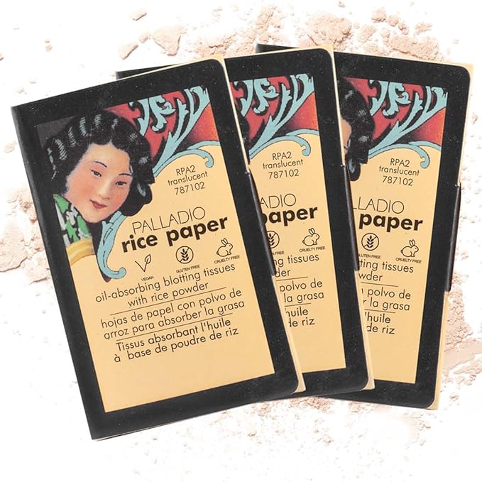 Palladio Facial Tissues for Oily Skin, Face Blotting Sheets Made from Natural Rice, Oil Absorbing Rice Paper with Rice Powder, 2 Sided, Instant Results, Translucent, 40 Count, Pack of 3