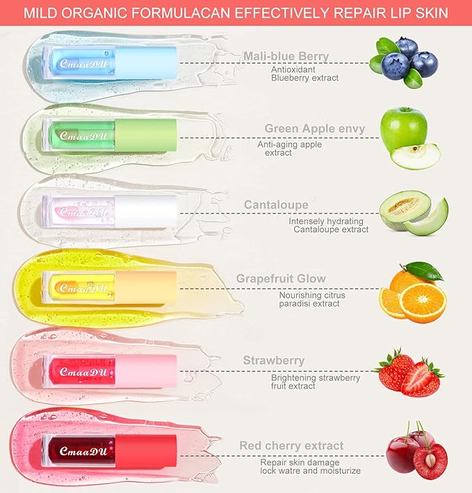 Yasovigi Fruit Lip Oil Plumping Lip Tint Moisturizing Lip Gloss, Transparent Lip Balm Care Stick Nourishing Repairing Non-sticky, Moisture&Lighten Lip Lines