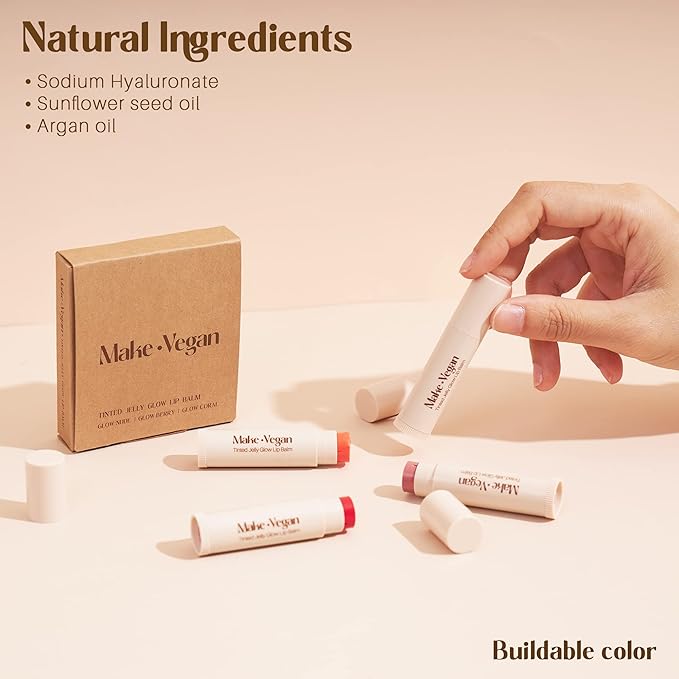 Vegan Tinted, Lip Moisturizer Gifts Sets & Hydrating Lip Balm Set, Natural Lip Balm for Dry Cracked with Argan Oil, Sunflower Oil and Hyaluronic, Not Tested on Animals (3 Packs)
