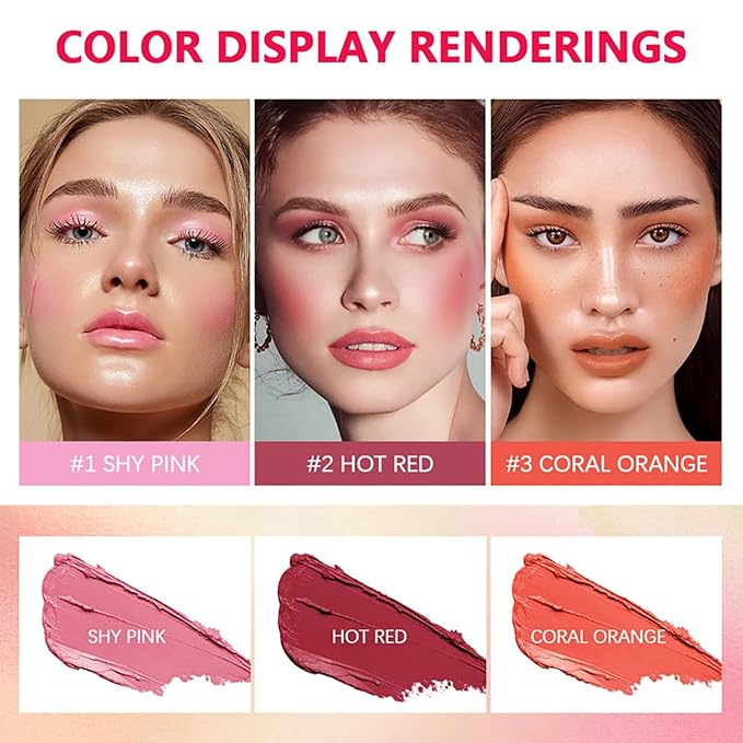 Multi-Use Makeup Blush Stick, Cream Face Blush Makeup Stick for Cheeks Eyes Lips, Super Natural Matte Finish Looking Long-Lasting Moisturizing Blush Stick, Suitable for All Skin (1#, Shy Pink)