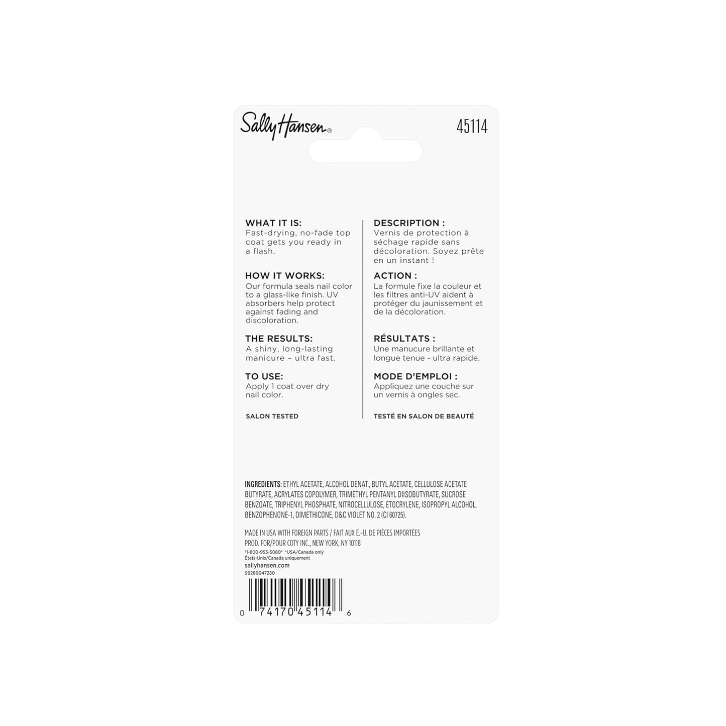 Sally Hansen Insta-Dri®, Dries Instantly Top Coat, Quick Dry, Long Lasting, Streak-Free Shine, Clear Nail Polish