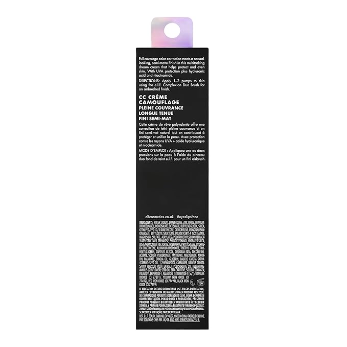 e.l.f. Camo CC Cream, SPF 30 Color-Correcting Medium-To-Full Coverage Face Foundation, Delivers An Airbrushed Finish, Vegan & Cruelty-Free, Light 250 W