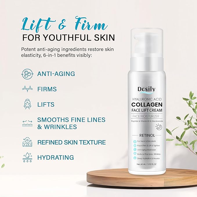 Tighten and Lift Neck Cream: Instant Face Lift Cream - 6-in-1 Anti-Aging Face Moisturizer for Anti-Wrinkle, Firm - Collagen, Retinol, Peptides & Hyaluronic Acid Neck Firming Cream for Skin Care