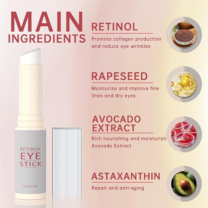 2Pcs Retinol Eye Stick, Retinol Under Eye Cream for Puffiness and Dark Circles, Hydrating Eye Cream Anti Aging for Enhanced Under Eye Nourishment.