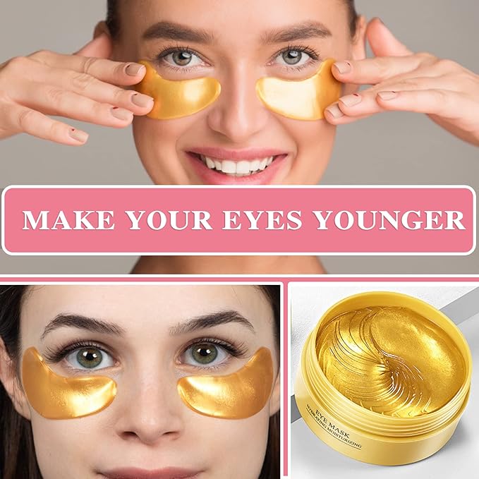 Under Eye Patches for Puffy Eyes & Dark Circles Treatments- 30 Pairs - Moisturizing Eye Mask for Reducing Fine Line,Hydrating Under Eye Pads,Improve Smooth Wrinkles and Under Eye Bags(Gold)