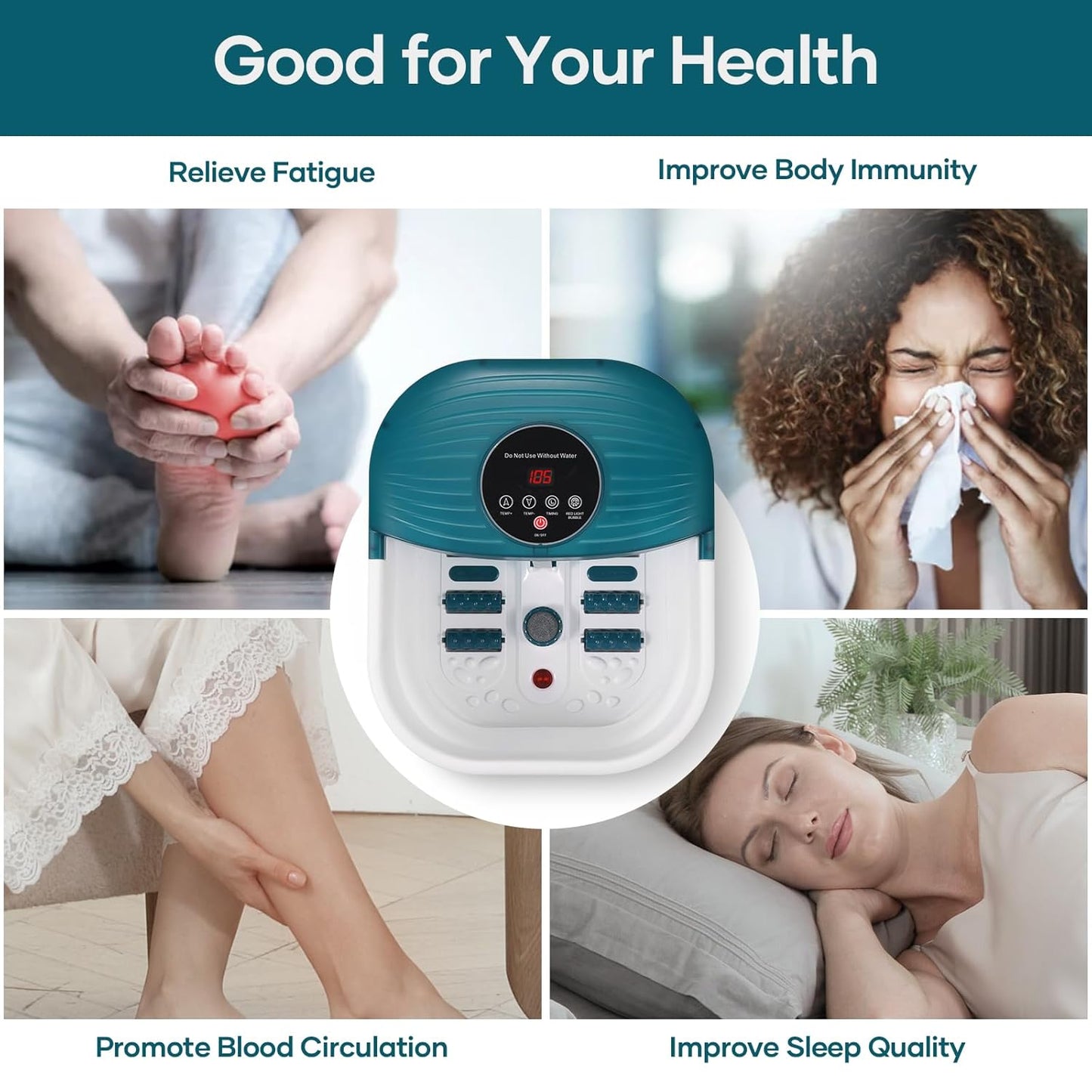 Collapsible Foot Spa Bath Massager with Heat, Bubble and Timer, 95-118℉ Adjustable Temperature Fast Heating with Pedicure Stone and Massage Rollers for Feet Stress Relief at Home