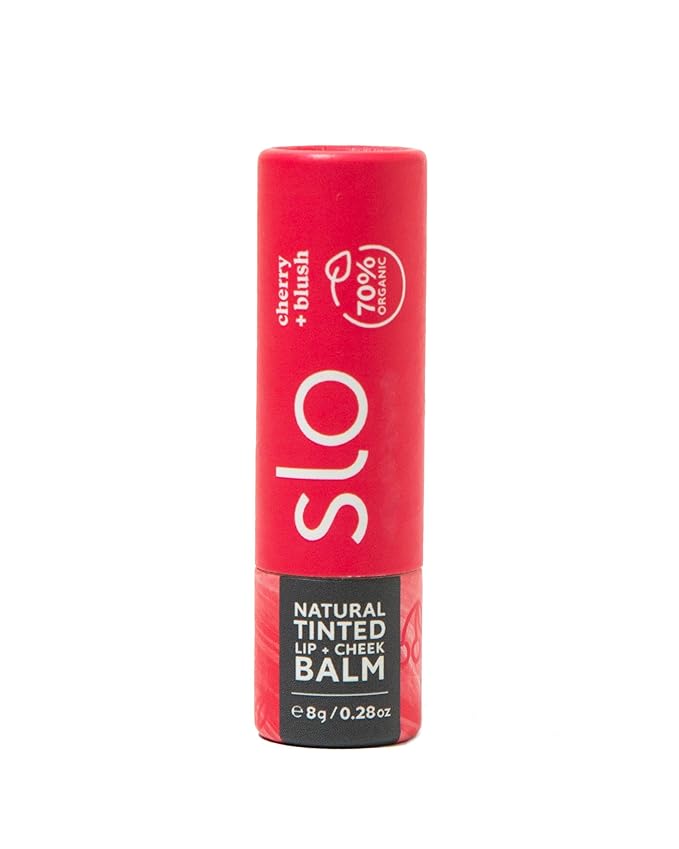 Slo | Natural Tinted Lip and Cheek Balm - All Natural Ingredients, Vegan & Cruelty Free, Hydrating & Soothing, Plastic Free, Paper Packaging | Cherry Blush, 0.28oz