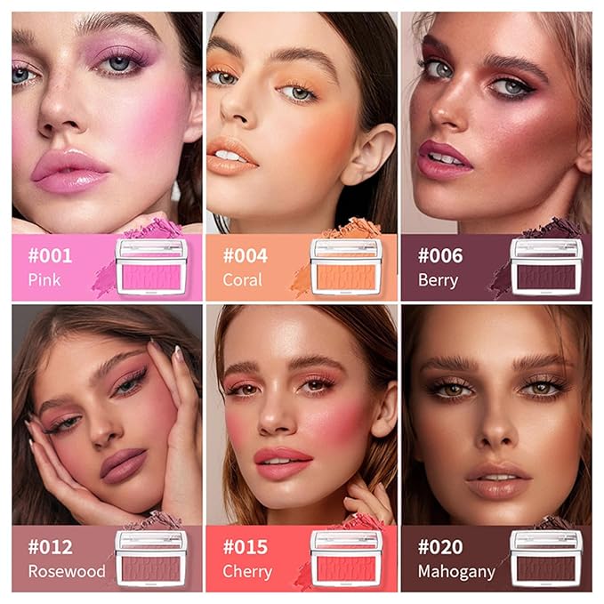 MAEPEOR Embossed Blush 6 Colors Smooth Blendable Face Blush Long-Lasting Natural Look Blush Powder Blush for Cheeks (12 Rosewood)