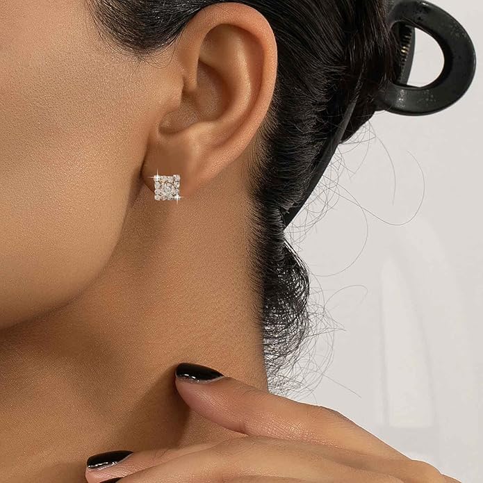 Vintage Crystal Square Earrings Rhinestone Square Stud Earrings Gold Cz Square Earrings Geometric Square Earrings Jewelry for Women