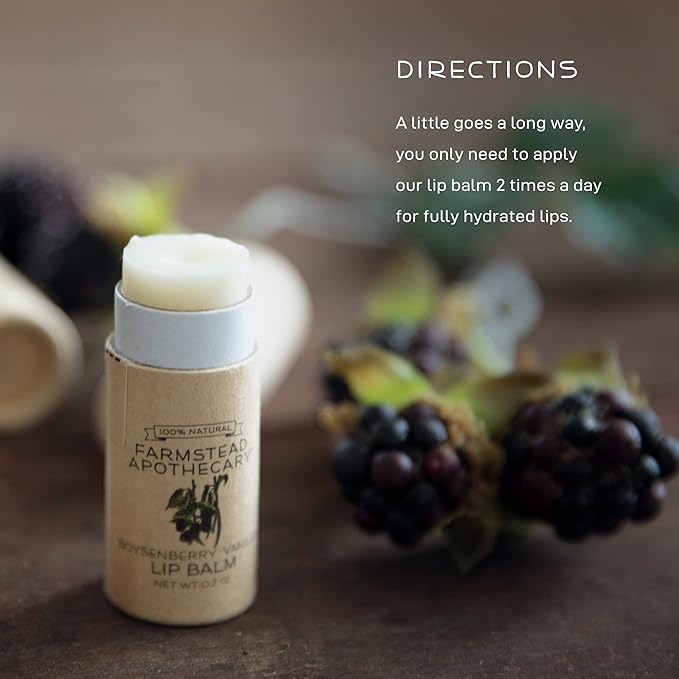 Farmstead Apothecary 100% Natural Lip Balm with Organic Beeswax, Organic Shea Butter & Organic Coconut Oil, Boysenberry Vanilla 0.2oz (Pack of 2)