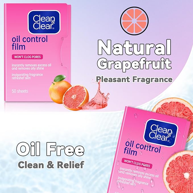 Oil Absorbing Tissues Oil Control Film, Oil Blotting Paper Same Series with Clean & Clear Oil Absorbing Facial Sheets for Oily Skin, 60 sheets Blue + 50 sheets Pink